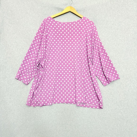 Susan Graver 3X Liquid Knit‎ Purple Polka Dot Stretch Flowy 3/4 Sleeve Tunic Top - Picture 2 of 6